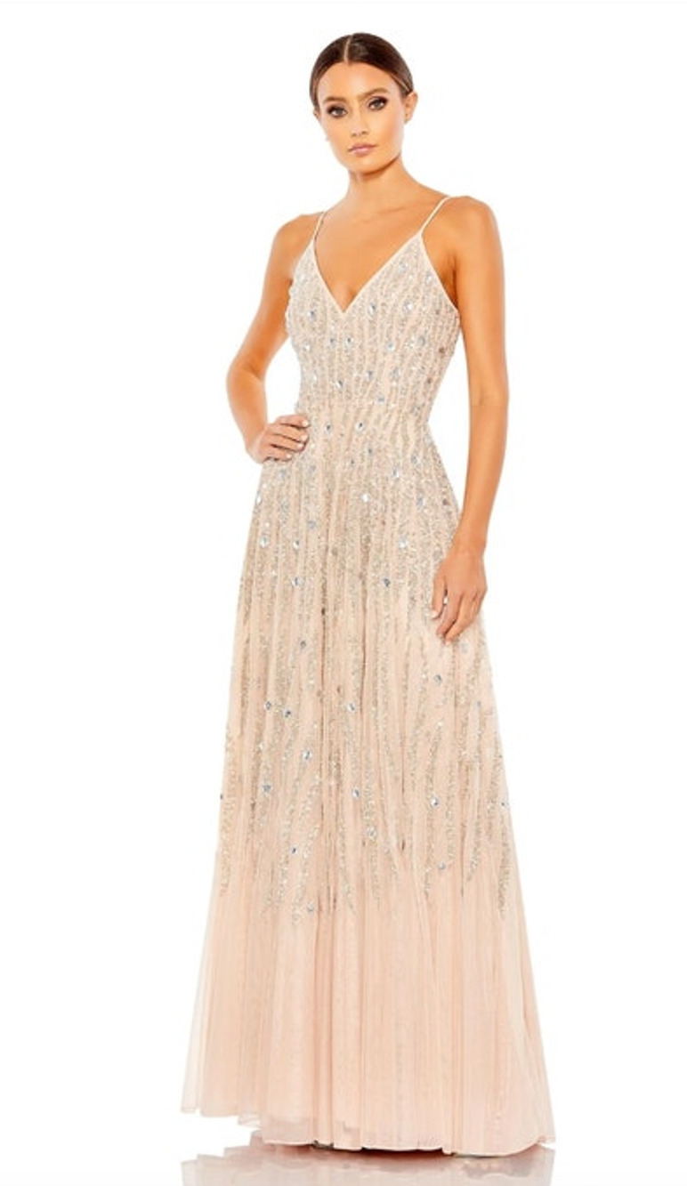 MAC DUGGAL Dress Size 12 Evening Gown Sequin NEW Pink Peach V Neck